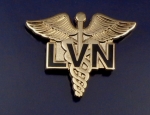 LVN Licensed Vocational Nurse Caduceus Medical insignia Gold Lapel Pin